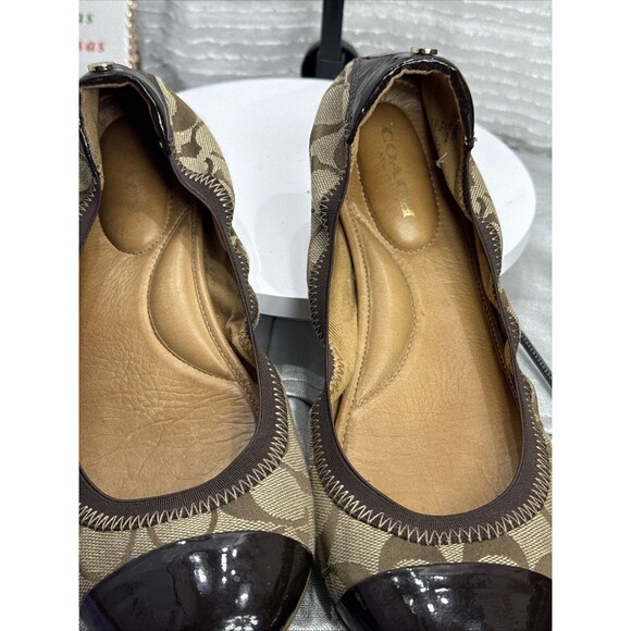 (C)Coach Wanda Women's Tan/Brown Signature Logo Canvas/Leather Ballet Flats 8.5B - Picture 8 of 12